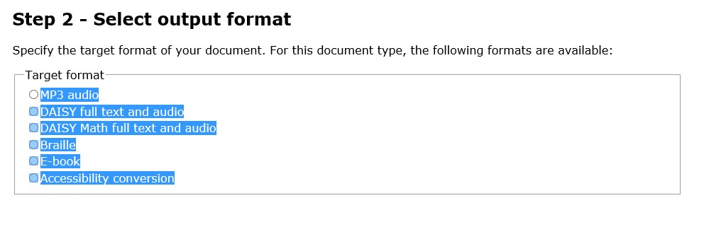 Screenshot of Step 2 in using SensusAccess